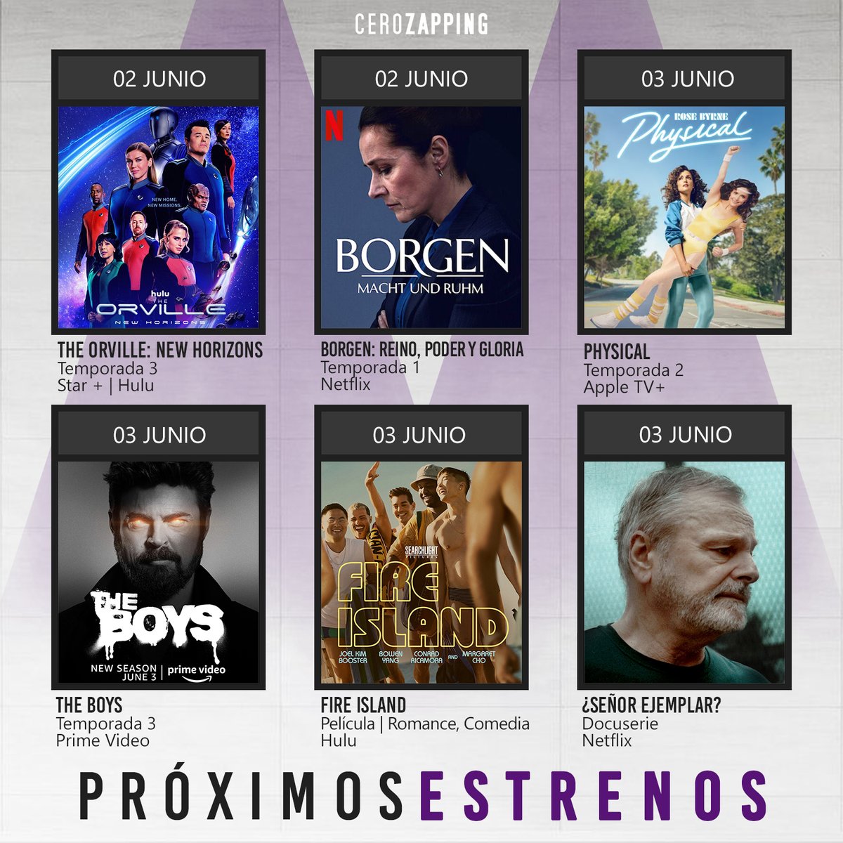 CeroZapping's tweet photo. Mira cuáles son los estrenos de esta semana en esta cartelera que traigo para ti.

#CeroZapping #cine #tv #30May #FelizLunes https://t.co/qP5EYfCURY