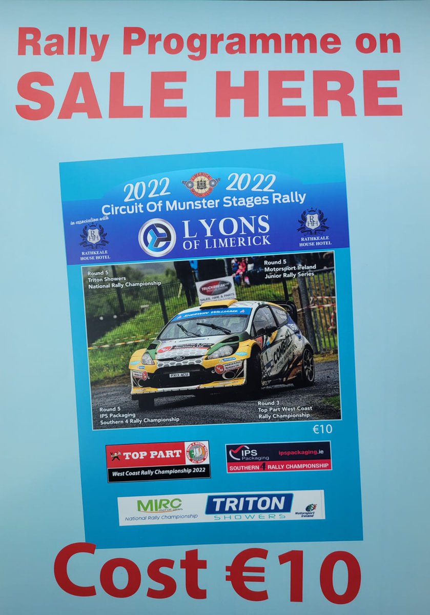 NOW ON SALE!!! From the following locations:-
Spar Rathkeale, O'Gormans Foodstore Granagh, Smithfield Service Station Croagh, Drumcollogher Centra The Square, Five Roads Service Station Rathkeale, Spar Ballingarry, Snows Shop Ballingarry, Buckley's Filling Station Templeglentan