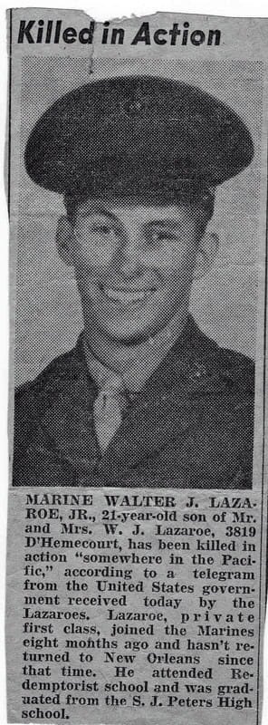 Kristine_Froeba's tweet photo. A Nola Irish Channel Boy. Uncle Walter. He was 18, abjazz musician. Killed in Action at infamous Hill 84. #Guadalcanal 🇺🇸@USMC @MarForRes #WWll #SemperFi   #MemorialDay2020 https://t.co/E7yqAu2Yy0