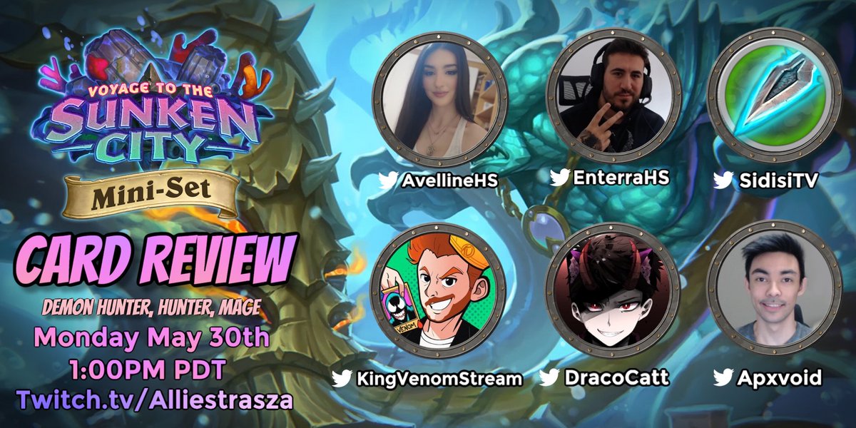 Alliestrasza's tweet photo. Hey, everyone! I'll be hosting a CARD REVIEW on my twitch channel with these lovely people! Don't miss it today @ 1PM PT. 🙌 https://t.co/yXhoBB0zVK