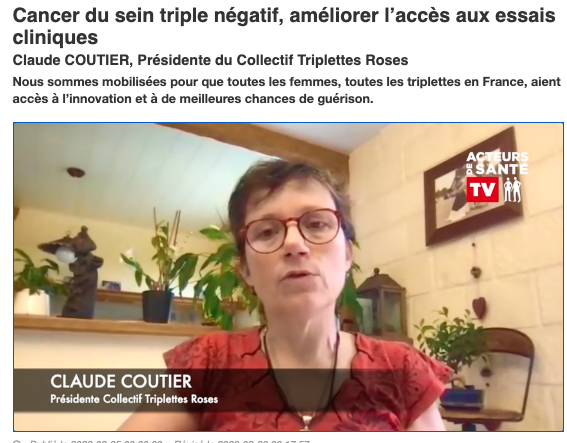 acteursdesante's tweet photo. #cancerdusein triple négatif #CSTN 👉 Améliorer notre espérance de vie avec le programme #Compass @GustaveRoussy spécifiquement destiné aux triplettes & qui fait naitre beaucoup d’espoir
👉🎬Itw de @ClaudeTriplette COUTIER @Collectif_MT par @acteursdesante
https://t.co/OzcbvvRpeD https://t.co/nZk5ni1Crt
