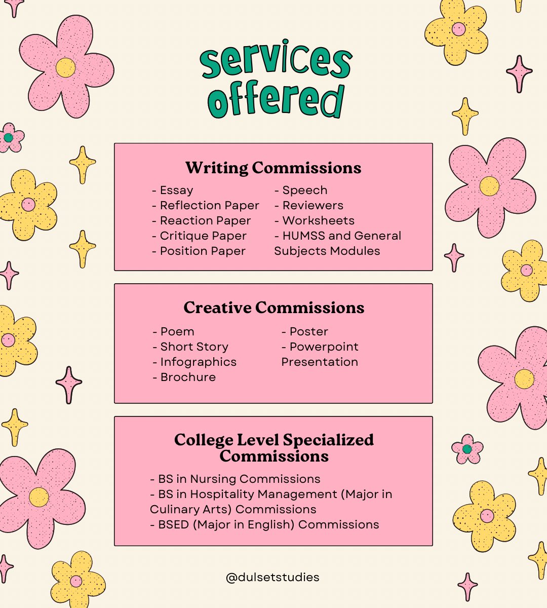 dulsetstudies's tweet photo. Hello! We're a group of academic commissioners with different specializations ready to help with your academic needs!  ☻

— check #dulsetproof for feedbacks !
love, Nam, Min, &amp; Chu ♡ https://t.co/p95w88G4qy