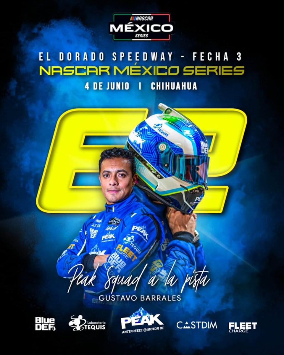 gbarralesdriver's tweet photo. Esta semana se regresa a la pista y será una gran aventura en Chihuahua con carrera nocturna... El #PEAKSquad está listo 👊🏻

🔴 Fecha 3 -Nascar México 📍 El Dorado Speedway- Chihuahua 📆 4 de junio https://t.co/bTvZmblPRy