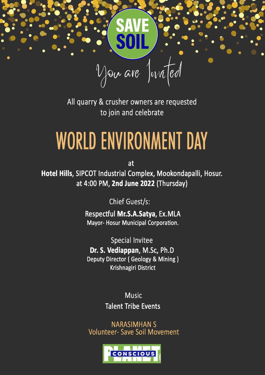 #SaveSoil World Environment Day celebrations with Mining &amp; Crusher Owners. An unique initiative for sustainable, conscious development. 10k trees to plant. A model to replicate <a href="/cpsavesoil/">Conscious Planet #SaveSoil</a> <a href="/Sathyamla5/">S A Sathya Mayor தமிழ்நாட்டை தலைகுனிய விடமாட்டேன்</a> #hosur #krishnagiri <a href="/IshaTamil/">Isha Tamil</a> <a href="/AnandaiahC/">C Anandaiah - தமிழ்நாட்டை தலைகுனிய விடமாட்டேன்</a>