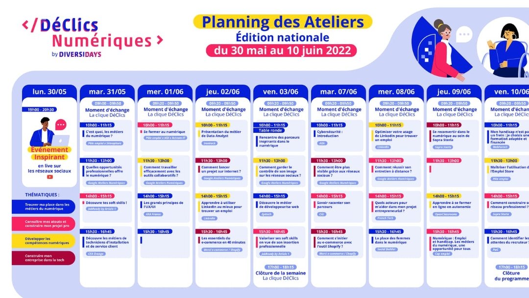 C'est parti !
Pour la seconde année, les équipes @poleemploi_GE du #HautRhin et de l'agence de #Guebwiller sont totalement mobilisées pour <a href="/diversidays/">Diversidays</a>
Du 30 mai au 10 juin, de nombreux ateliers sont programmés...
🔽🔽
declics-numeriques.com