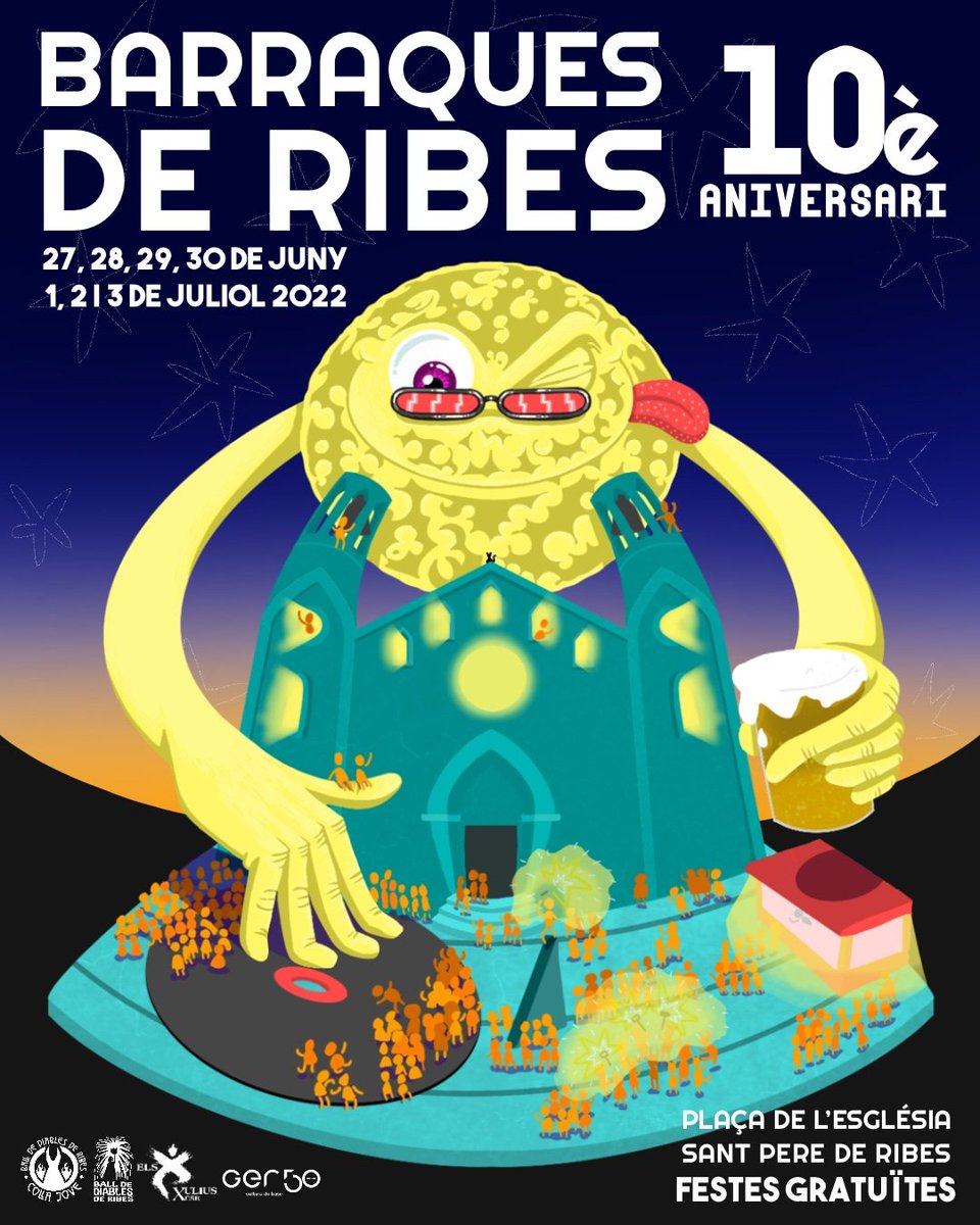Aquí teniu el cartell de les Barraques de Ribes 2022 que, com cada any, està il•lustrat per un artista ribetà. Enguany l'obra és d'en Pol Gilbert!🔥

BARRAQUES DE RIBES 2022 - 27, 28, 29, 30 de juny, 1, 2 i 3 de juliol🗓️
PLAÇA DE L'ESGLÉSIA-Sant Pere de Ribes📍
FESTES GRATUÏTES