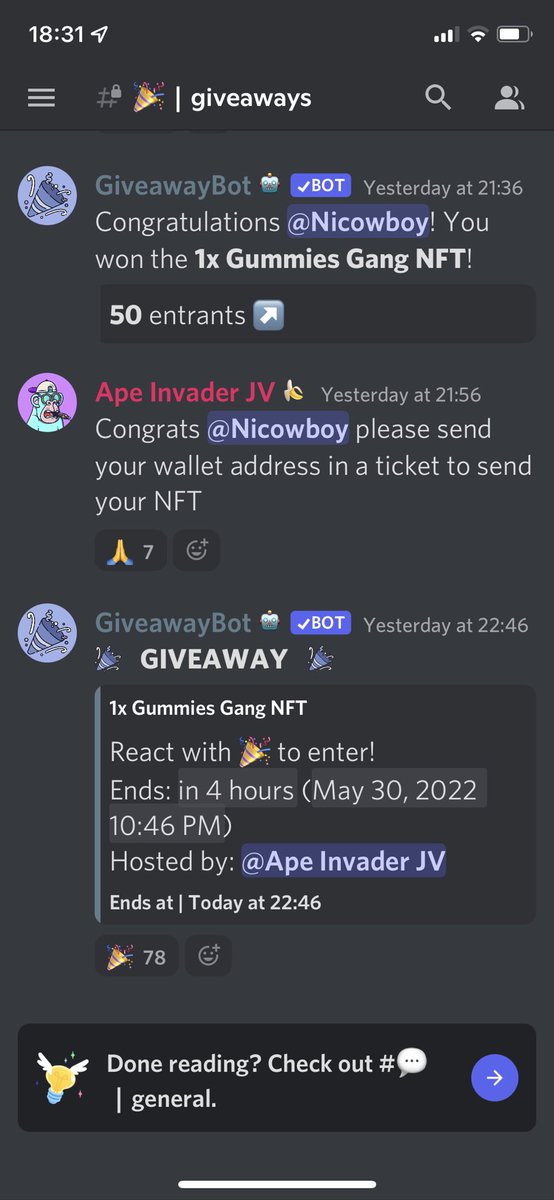 Check out the daily giveaways in @TheApeInvaders discord 👀🔥 our very own <a href="/TravD53/">NFT PTSD</a> is kindly giving away <a href="/GummiesGangNFT/">Gummies Gang 🍭</a> currently!! 👀 Join most most amazing community now and react for chance to win!!Look forward to seeing you 👀👌#apesinvading #APE #win #raffle #NFTGiveaway