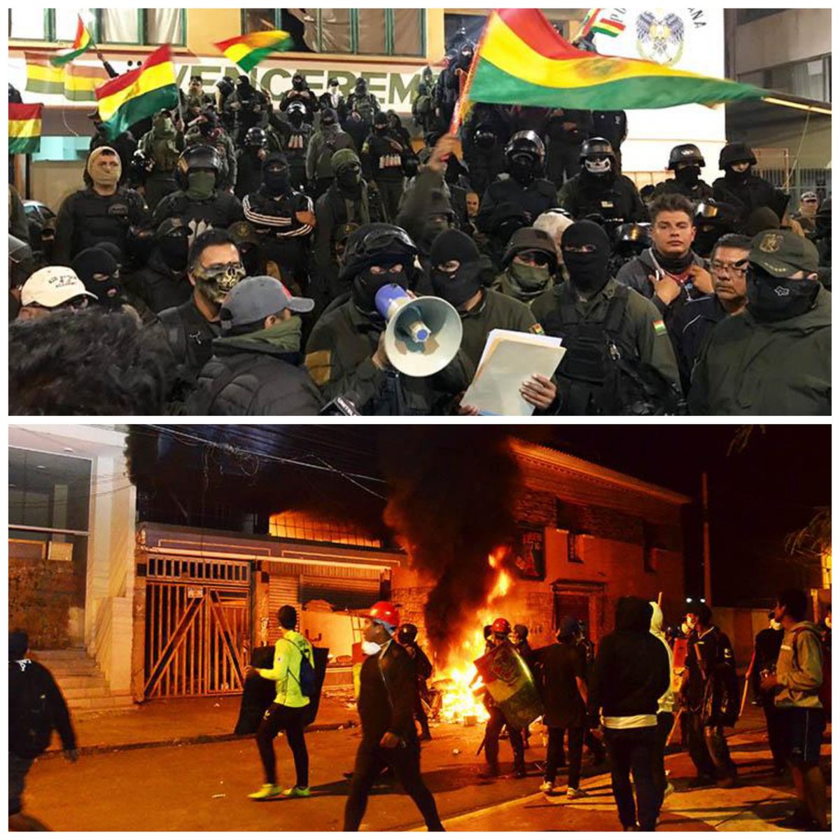 TioLeguleyes's tweet photo. @evoespueblo Los que quemaron la cede fueron los de la #RJC conjuntamente con algunos #policías vestidos de civil, después del motin policial en la UTOP se fueron a la plaza Busch a incendiar y saquear el edificio https://t.co/Bcd583imdf