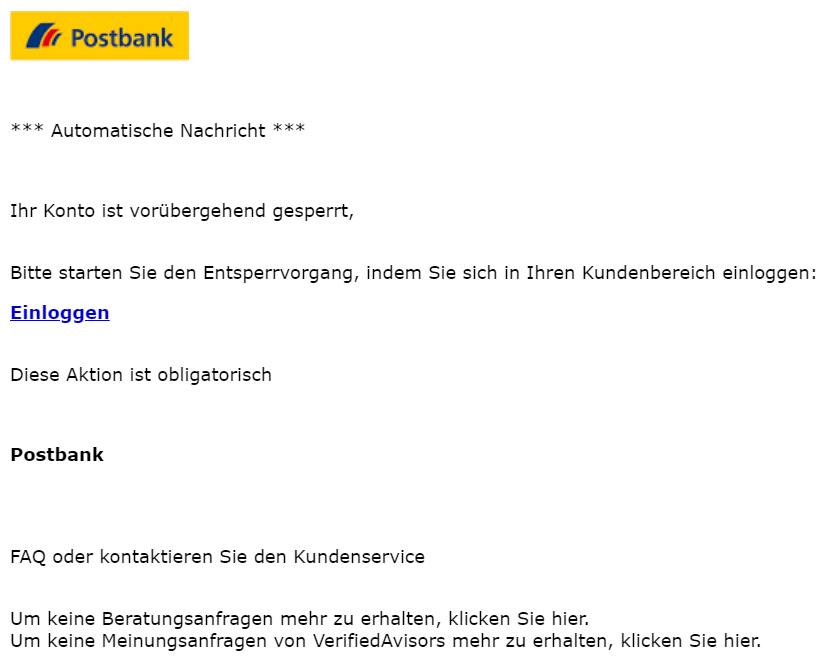 vznrw_phishing's tweet photo. #Postbank von #Phishing betroffen: https://t.co/1wOLMZ1MQs https://t.co/0udjM5AYyg