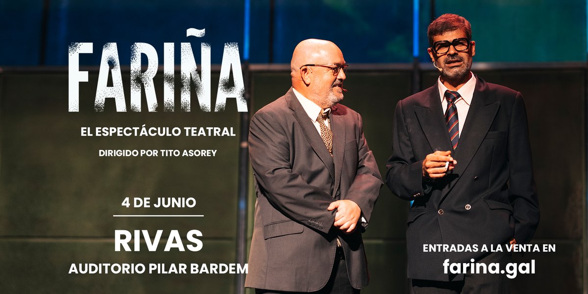 🚚📦📦📦 Volvemos a la Comunidad de Madrid!
Este sábado, 4 de junio, #Fariña llega a Rivas Vaciamadrid.

⌚️20.00 horas
🏛️Auditorio Pilar Bardem
🎟️farina.gal

____
#Teatro #TeatroGalego #Narcotráfico