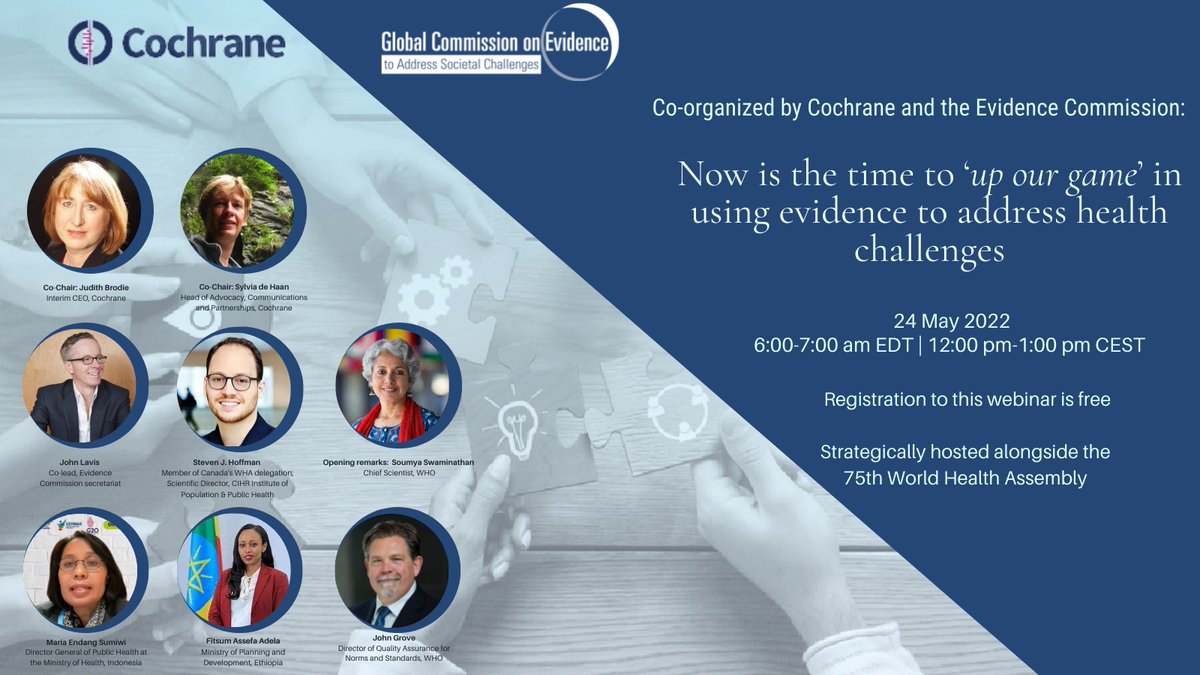 Did you miss our #WorldHealthAssembly side-event on using evidence to address health challenges? Watch a recording ow.ly/2N1550JjFeY #WHA75 @cochranecollab