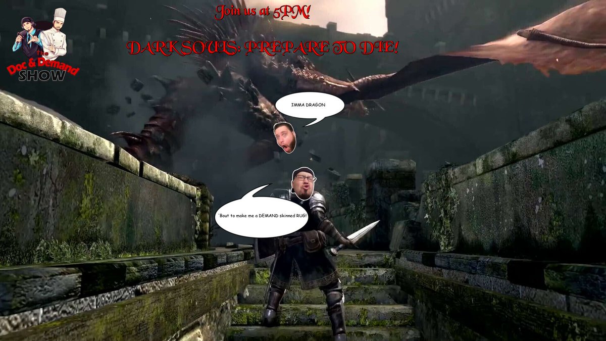 TONIGHT on the Doc &amp; Demand Show:

Doc plays Dark Souls 1 for the first time ever!!!  Can the old man do it?  Tune in to find out!!!

5pm est only on #twitchtv 

Link to Follow:  twitch.tv/docdemandshow
#TwitchStreamers #DarkSouls