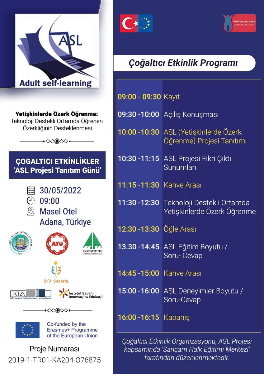 Saricam_HEM's tweet photo. Türkiye Ulusal Ajansı tarafından AB #ErasmusPlus kapsamında desteklenen ASL (Adult Self-learning) Projemizin Çogaltıcı Etkinlikler organizasyonu Adana'da gercekleştirildi. 
@ulusalajans @mebhbogm @AdanaMem @epaletr #yetiskinegitimi https://t.co/bXaQWraoAJ