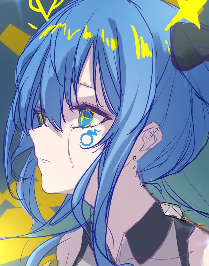hoshimachi suisei 1girl solo blue hair blue eyes earrings jewelry star (symbol)  illustration images
