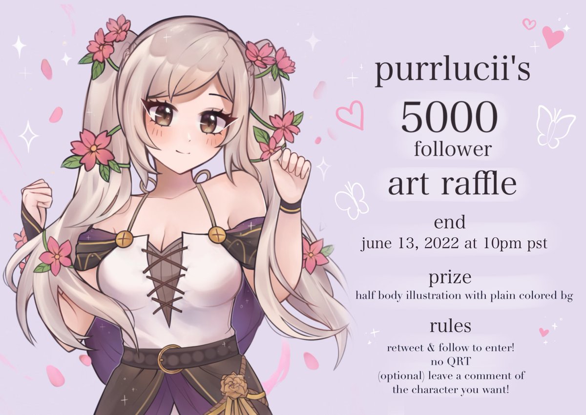 🤍 Art Raffle 🤍
i know its overdue but i still want to celebrate! so thank you so much for 5000+ followers !! giveaway time!!

- retweet &amp; follow to enter! 
- no QRT!
- ends june 13th! 

1 winner will receive a half-body drawing of their desired waifu B)

thank you &amp; good luck!!
