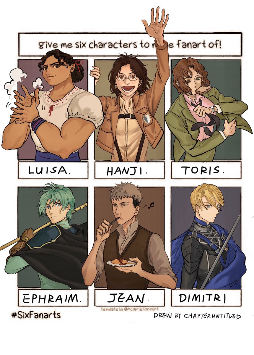 chapternotfound's tweet photo. Done! > <
#SixFanarts #hanji #toris #Luisamadrigal #ephraim #dimitri #jeankirstein https://t.co/fGv8iLQkXe