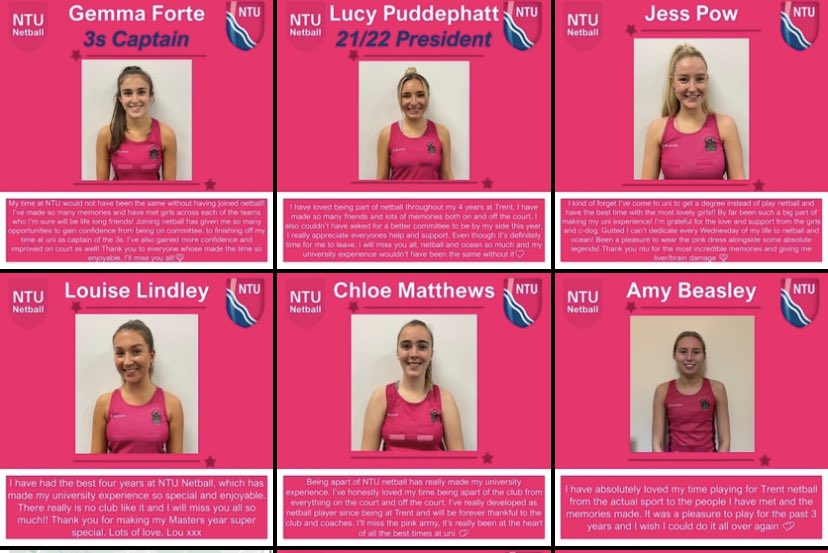 ntunetball's tweet photo. Sadly we say farewell to our lovely 4βs leaving us, Captain Harriet and Sophie! You have both been fab and we wish you the best of luck for the future girls!π’π
#NTUNetball #NettyLove #Netball #NetballFamily #ProudToBeNTU #PinkArmy #ProudToBePink #NTU #ntusport #NetballAwards https://t.co/JsltS4GqiQ