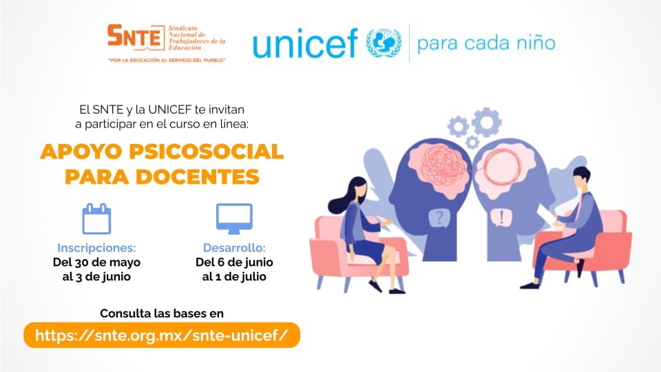Seccion55SNTE's tweet photo. #UnoSomosTodos
#preSNTE55

Inscríbete y participa en el curso #SNTE 📚 @UNICEF 🇺🇳 Aprendizaje socioemocional a docentes: autocuidado y resiliencia para atender/orientar a estudiantes acerca de su salud física y mental 👉Obtén tu constancia 📜

Regístrate
https://t.co/Jo2NBZlier https://t.co/vDjEuPDzPg
