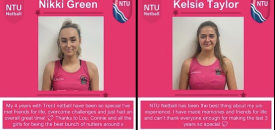 ntunetball's tweet photo. Sadly we say farewell to our lovely 4βs leaving us, Captain Harriet and Sophie! You have both been fab and we wish you the best of luck for the future girls!π’π
#NTUNetball #NettyLove #Netball #NetballFamily #ProudToBeNTU #PinkArmy #ProudToBePink #NTU #ntusport #NetballAwards https://t.co/1e16A2MaLm