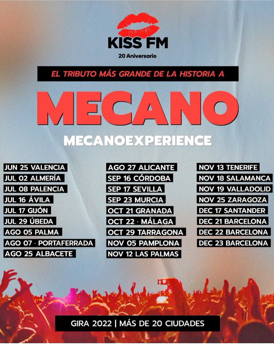.<a href="/KISSFM_es/">KISS FM</a> está de #aniversario y para celebralo te trae el tributo más grande de la historia a #Mecano. Consulta fechas y no te pierdas la gira #MecanoExperience