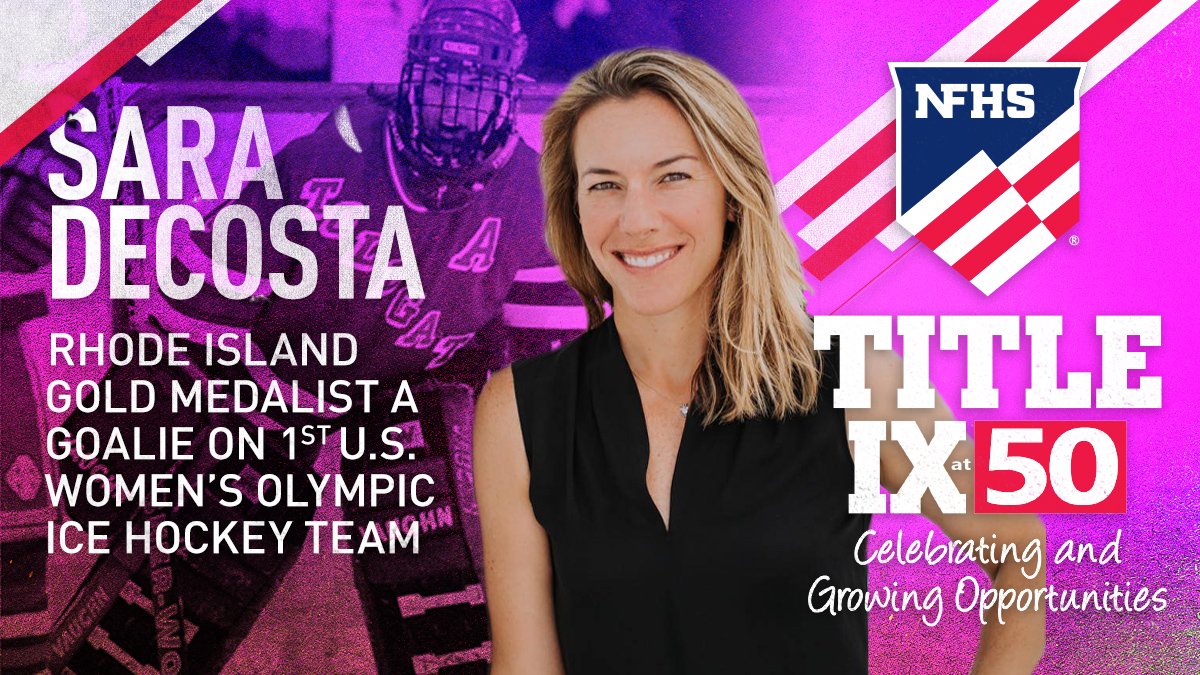 NCHSAA's tweet photo. Did you know: Sara DeCosta-Hayes was a goalie on @usahockey’s 🥇winning team in the 1st women’s 🏒 tourney at 1998's Winter @Olympics. In 1992, the RI native became the 1st girl to play on the @TollGateTitans boys 🏒 team in the @RIIL_sports' top division. #TitleIXat50 https://t.co/5Aam8pj1Th