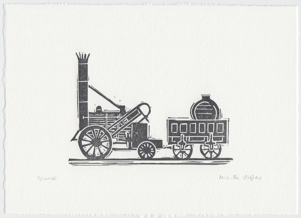 Design_York's tweet photo. Just 2 prints left in my online shop. 🚂 If there’s demand I'll take pre-orders to handprint print more. https://t.co/4esuNiPwnn

#linocut #Printmaking #HandmadeinYorkshire #OriginalPrint #ukrailscene #train #GeorgeStephenson #StephensonsRocket #SteamTrain #NationalRailwayMusuem https://t.co/KqkDOC4eQR