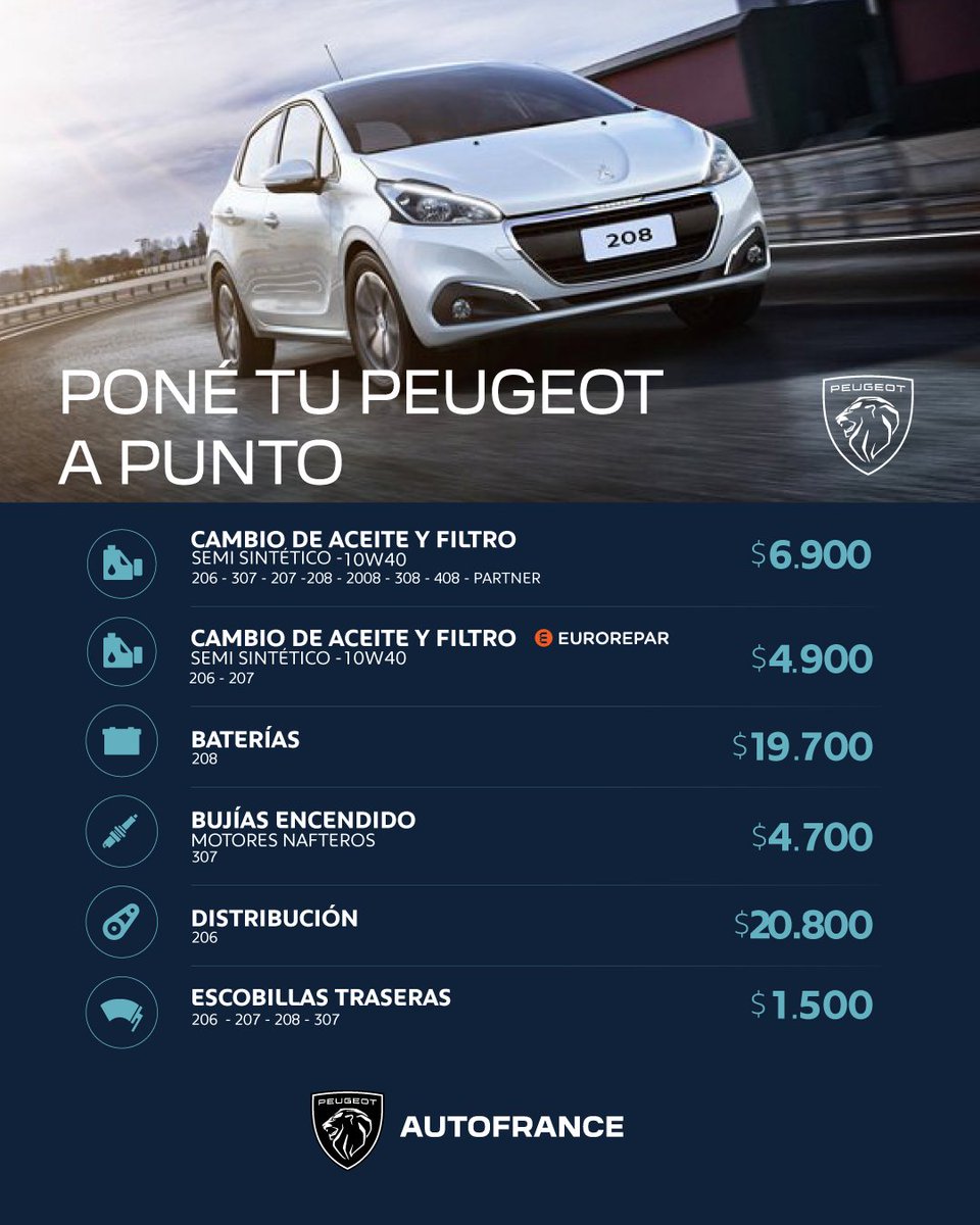 Autofrance Peugeot (@autofrancearg) on Twitter photo Poné tu #Peugeot a punto en nuestro #Taller de #Postventa en <a href="/autofrancearg/">Autofrance Peugeot</a>
¡Aprovechá todas las intervenciones que ofrecemos para tu #Peugeot! Poné tu #Peugeot a punto en nuestro #Taller de #Postventa en <a href="/autofrancearg/">Autofrance Peugeot</a>
¡Aprovechá todas las intervenciones que ofrecemos para tu #Peugeot!