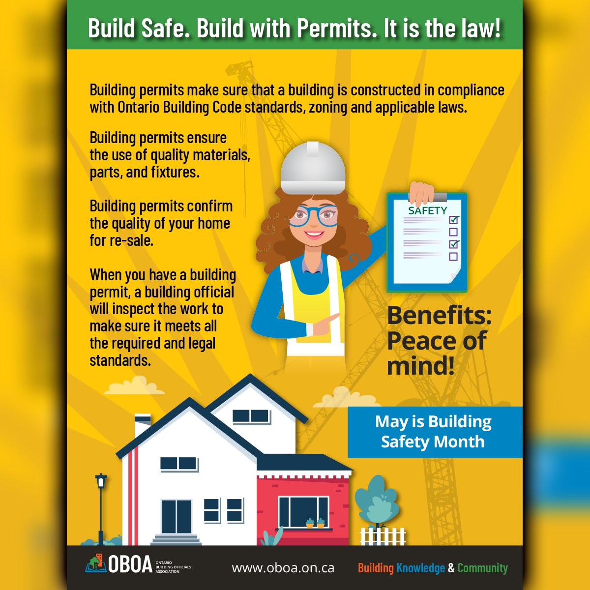For Building Safety Month, the Township of Huron-Kinloss Building & Planning Department and the @OBOA_Office want to remind folks that Building permits make sure things are constructed in compliance with Ontario Building Code standards, zoning and applicable laws. #BuildSafe