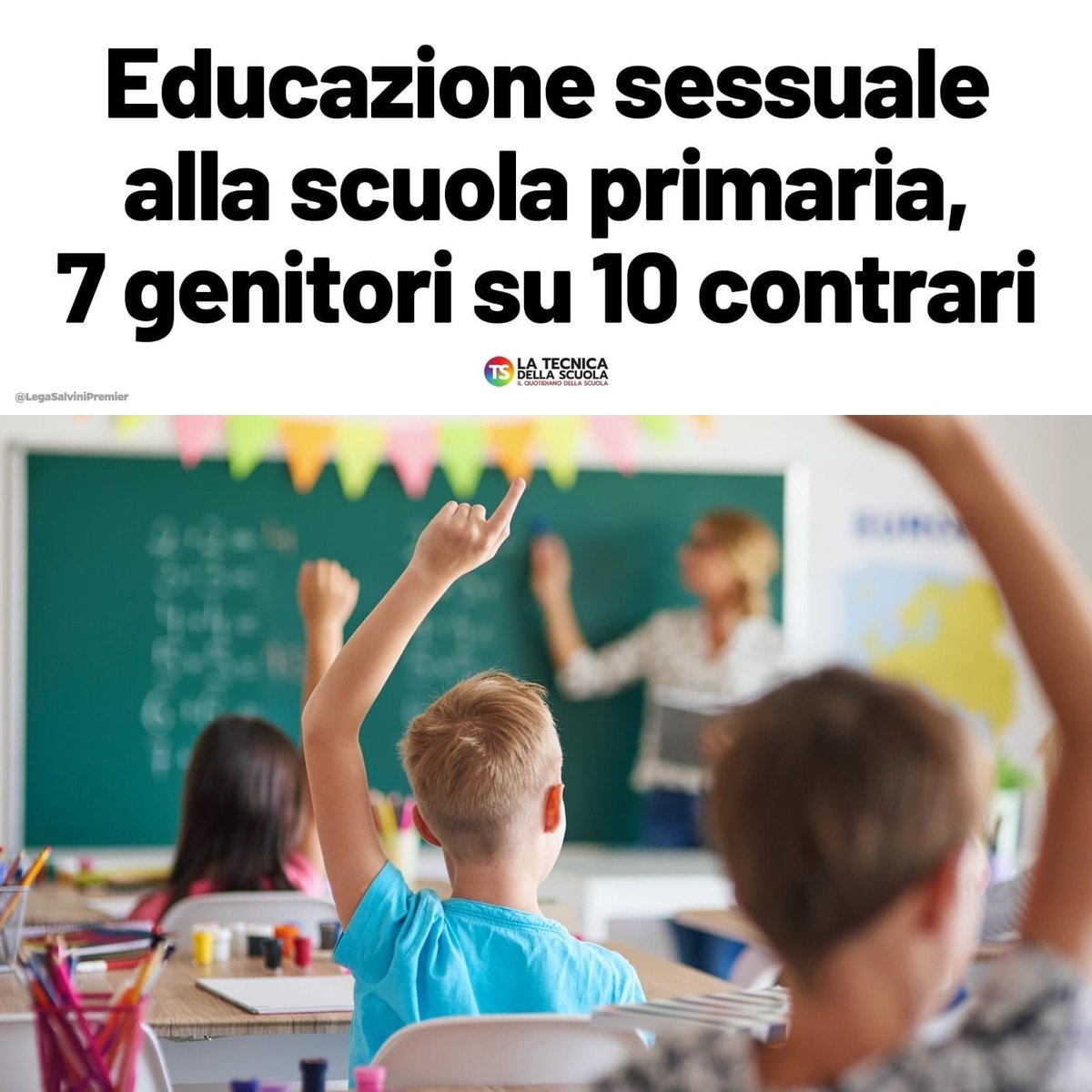 matteosalvinimi's tweet photo. Parlare di sesso, di coito e penetrazione a bimbi delle scuole elementari?
Dal 70% di mamme e papà, me compreso, un secco NO. https://t.co/VyKFqpwB1C
