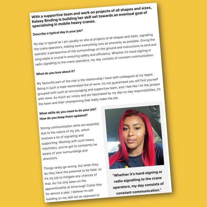 RT <a href="/Ainscough_/">Ainscough</a> We celebrate our apprentices 👏👏👏 With a supportive team and work on projects of all shapes and sizes, Kelsey Binding is building her skill set towards an eventual goal... Read more okt.to/tWmZl9
#apprenticeships #womeninconstruction