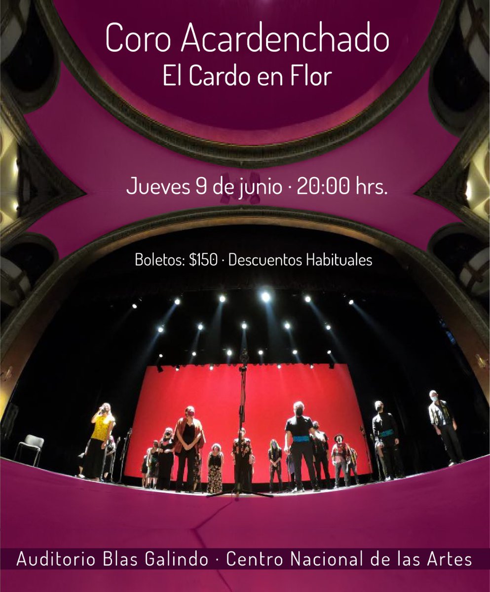 Acardenchado's tweet photo. El #CantoCardenche sigue sonando en esta ciudad. 🔥 En esta ocasión tendremos el privilegio de estar en el Auditorio Blas Galindo del @cenartmx.🤩💗

👉🏽Jueves 9 de junio, 20h
Descuentos habituales.

#ElCardoEnFlor 🌵💮 https://t.co/VqleyeC5WZ
