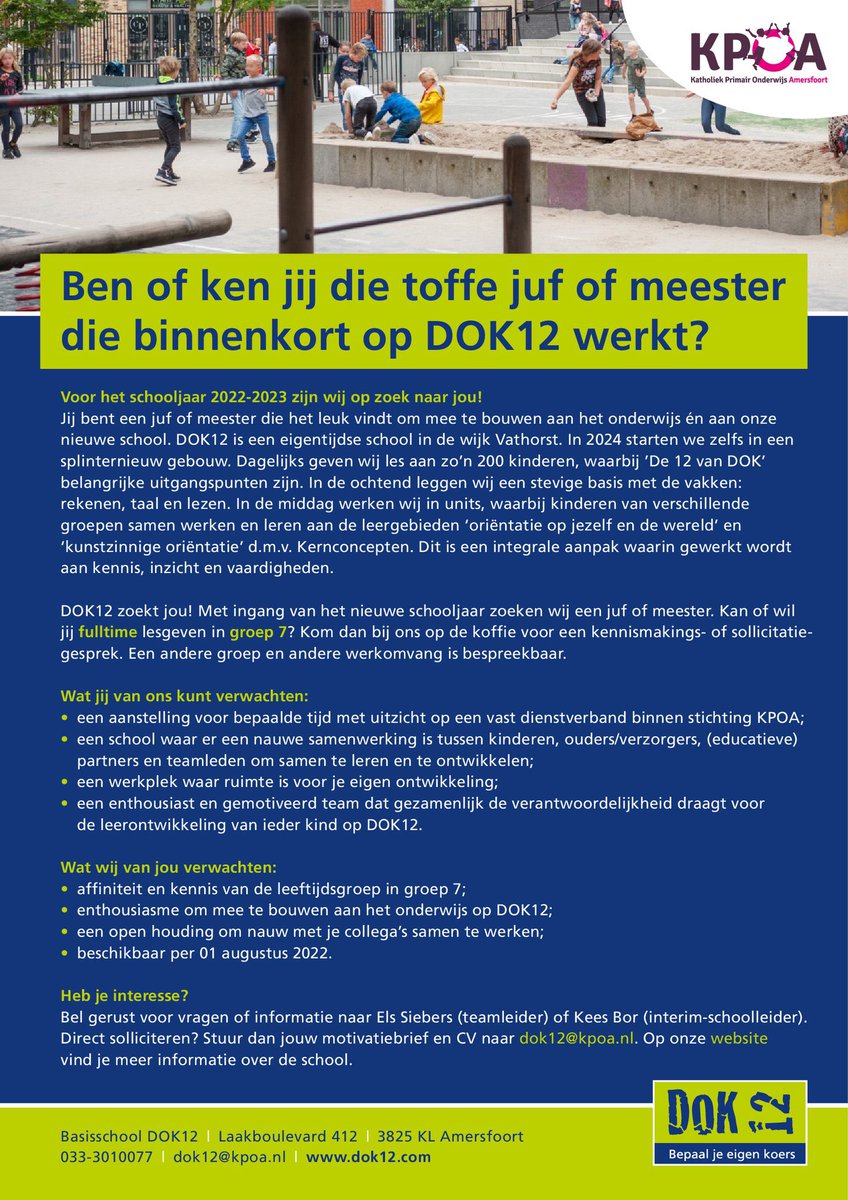 Op zoek naar een baan op een school waar we bouwen aan onderwijs? Kom dan bij ons op de koffie. Je bent welkom! #onderwijs #033 #unitonderwijs <a href="/InfoKpoa/">InfoKPOA</a> 

(Delen wordt gewaardeerd)