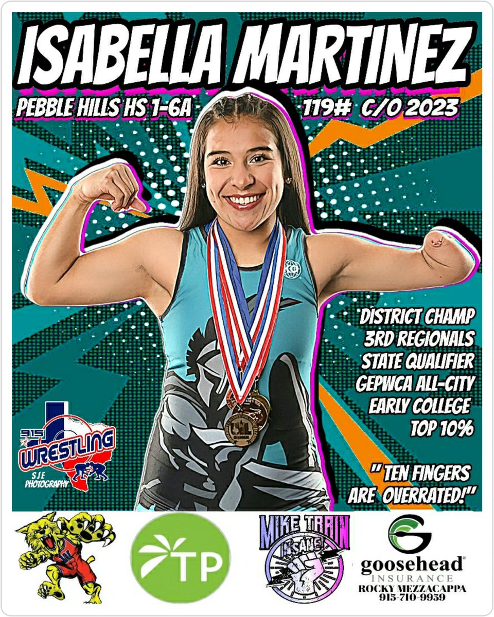 915Wrestling's tweet photo. Isabella Martinez will be looked upon for leadership in the Spartan mat room next season. Her focus is keen &amp; she's definitely not afraid of hard work! #10fingersareoverrated
Presented by: @MikeTrainInsane @TROPICANAP @Rockymezz #epwildcats @SjEPhotography2 https://t.co/LUvrgqI1iz
