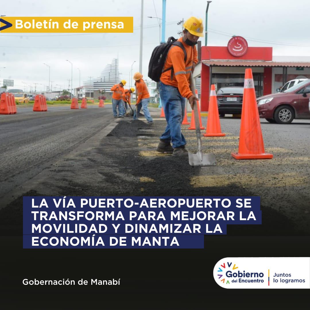 GoberManabi's tweet photo. Boletín de Prensa 📌 | La vía Puerto-Aeropuerto se transforma para mejorar la movilidad y dinamizar la economía de Manta.

Link: https://t.co/VbKVF8k5vA

@juanfranciscoNH 
#EcuadorDeLasOportunidades https://t.co/iGAar0Zt1d