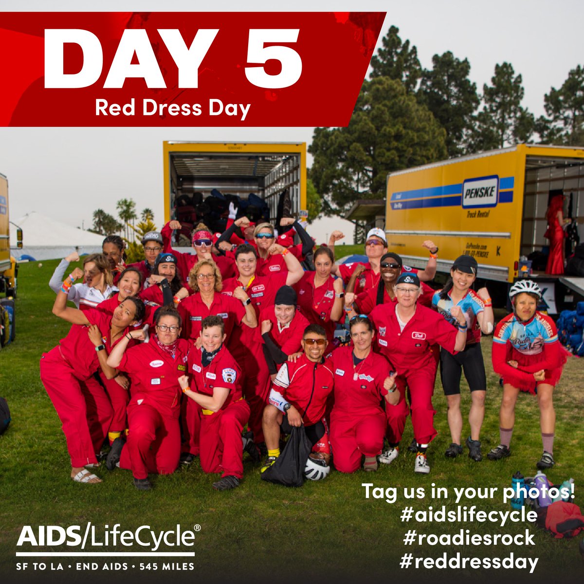 aids lifecycle red dress day Day 5 and it's time to Red Dress SLAY on this Red Dress DAY! As we approach  the switchbacks on today's route, our fun costumes unite to become a  beautiful red ribbon