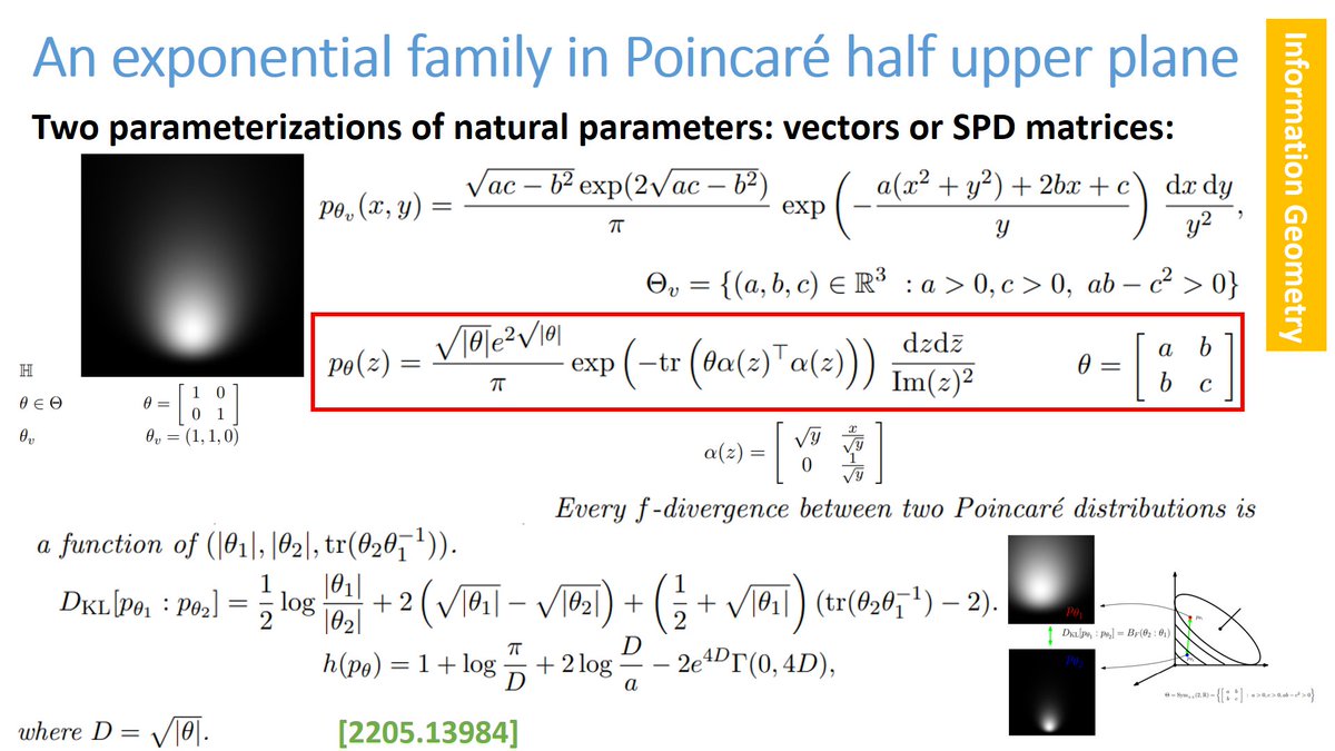 FrnkNlsn's tweet photo. Hyperbolic embeddings of graphs popular  in #MachineLearning because of low-distortion embeddings+convenience for downstream tasks
Statistical modeling in hyperbolic space: A "good" exponential family in the Poincaré half upper plane. #InformationGeometry
https://t.co/evsA8qpKx1 https://t.co/pFPvAF2uy2