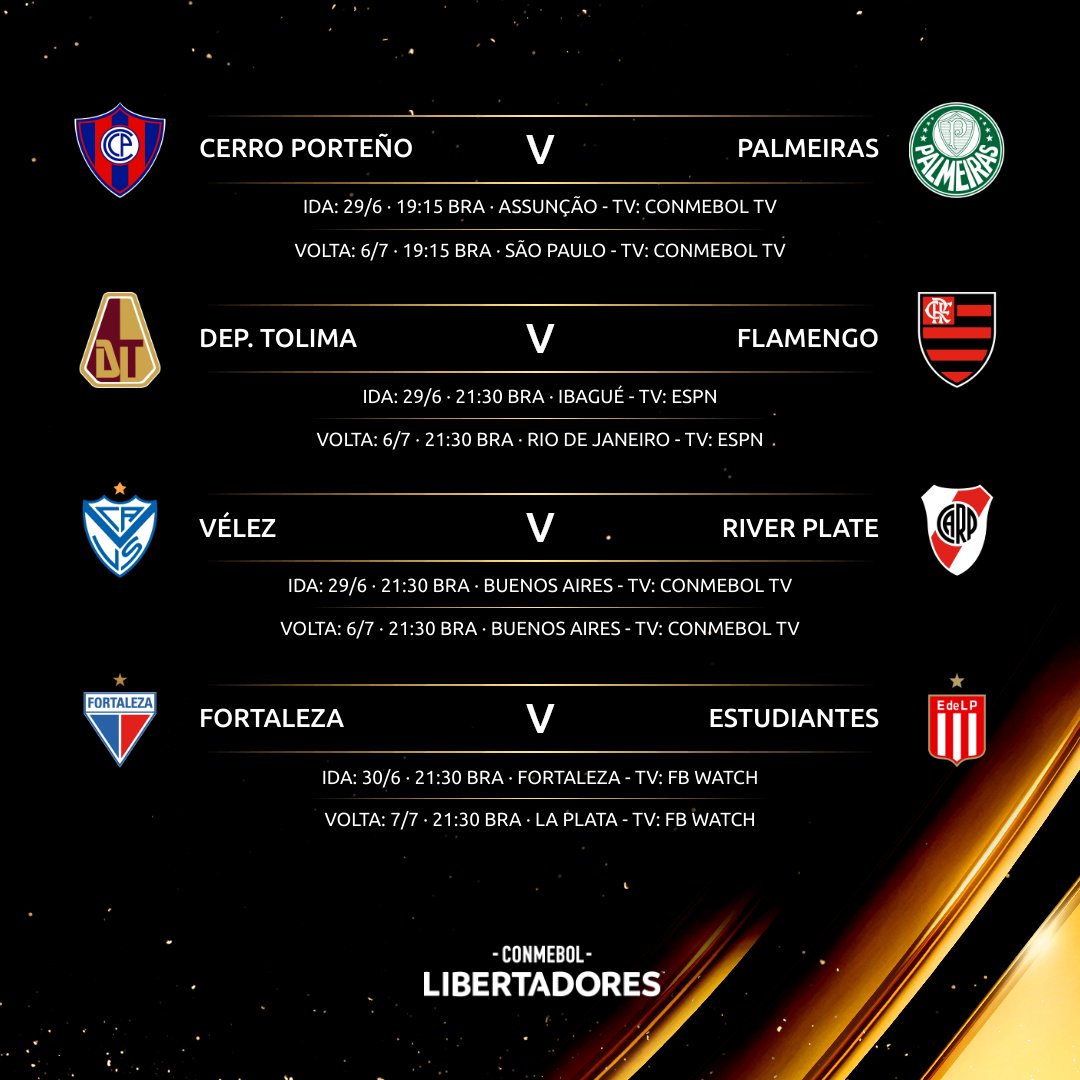 Conmebol divulga datas e horários dos jogos das oitavas da Libertadores -  Gazeta Esportiva