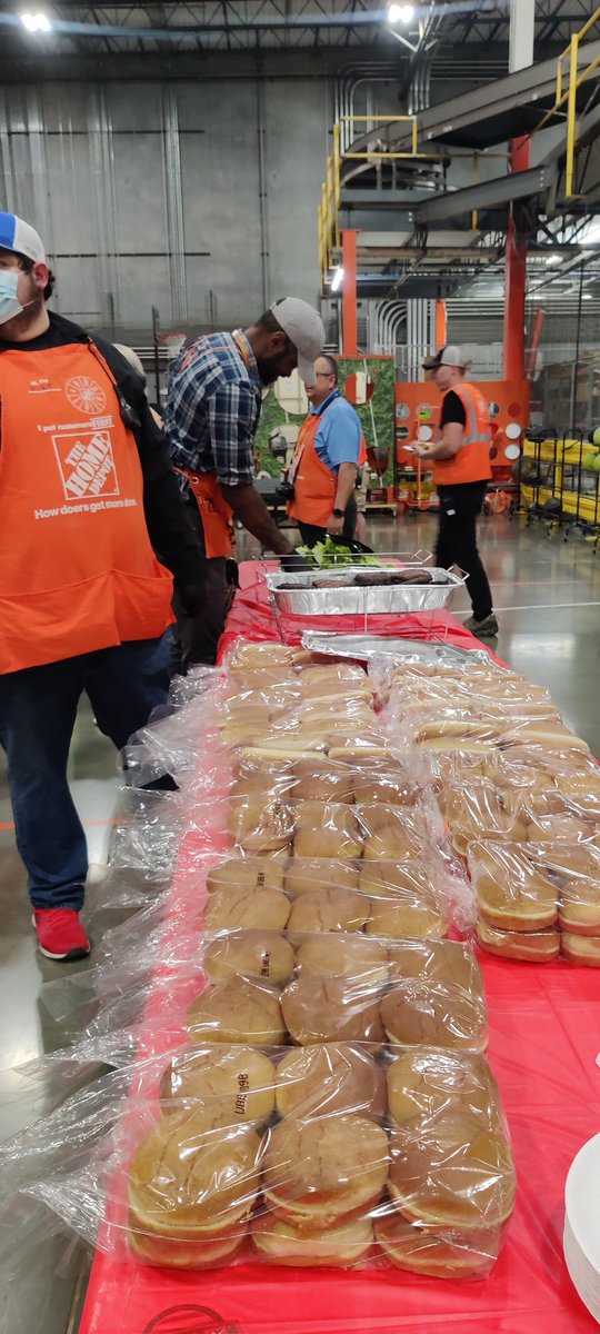 alisha6869's tweet photo. Grilled some hotdogs and hamburgers today at the RDC for memorial day! Our entire leadership team served the food to all of our associates. I am loving the culture in 5024 🧡 #associatesfirst #servantleaders @THDRDC5024 https://t.co/IpTlT9uu8M