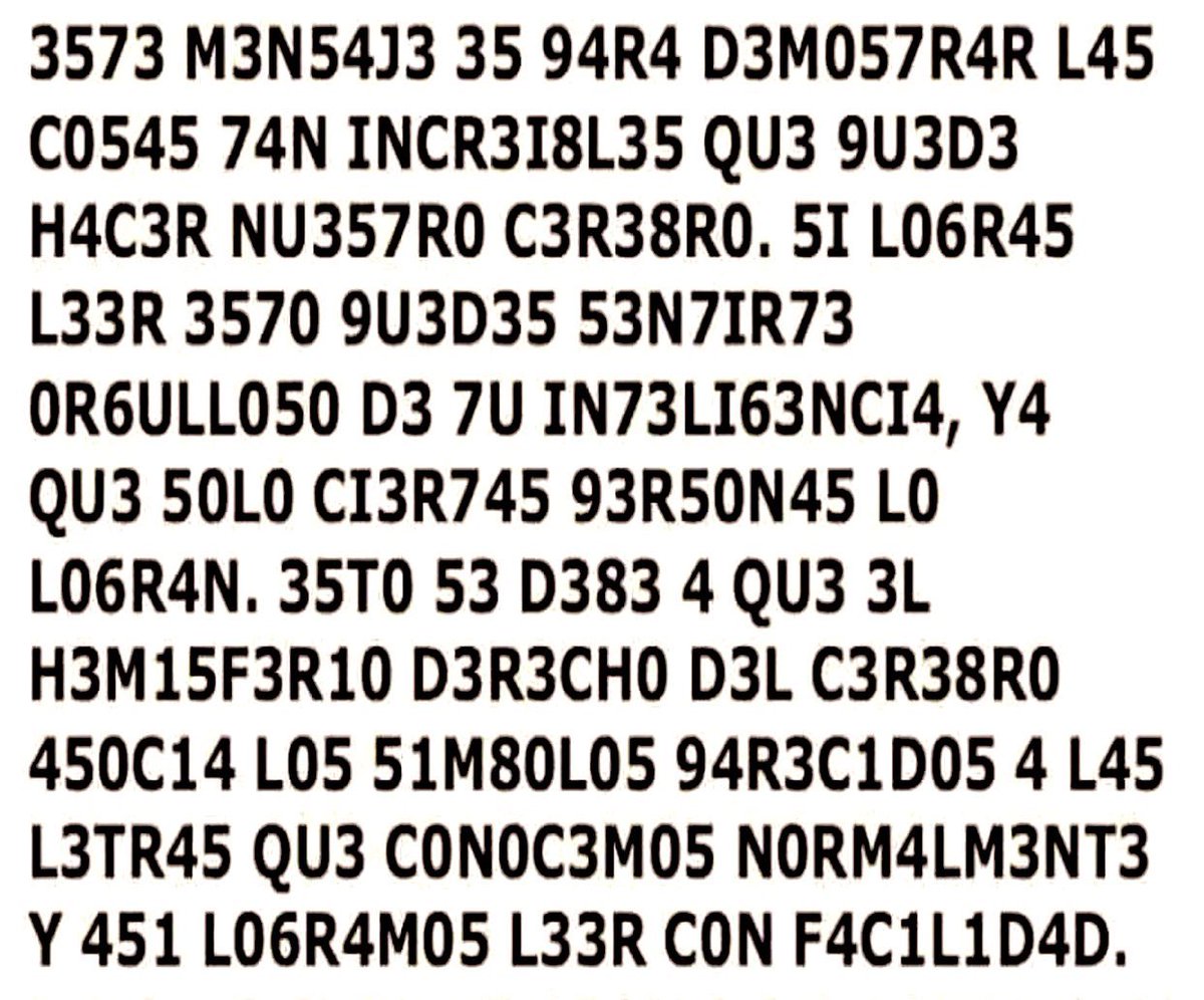 aesquinca's tweet image. ¡Juguemos! 
¿Puedes descifrar este mensaje? 😳🧠🤯
#RetoMental #GimnasiaCerebral
C0M3N74 “L06R4D0” 5I 7E 6U57Ó y da R7 🙏🏻
¡Feliz tarde! 
#3F3C70P05I7IV0