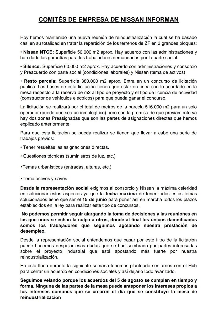 ccooebro's tweet image. Nueva reunión de #reindustrialización en la que se ha establecido la repartición de los terrenos de ZF y las bases de la licitación y los trabajos a realizar previa a esta.

No podemos permitir seguir alargar el proceso mientras seguimos agotando nuestra prestación por desempleo.