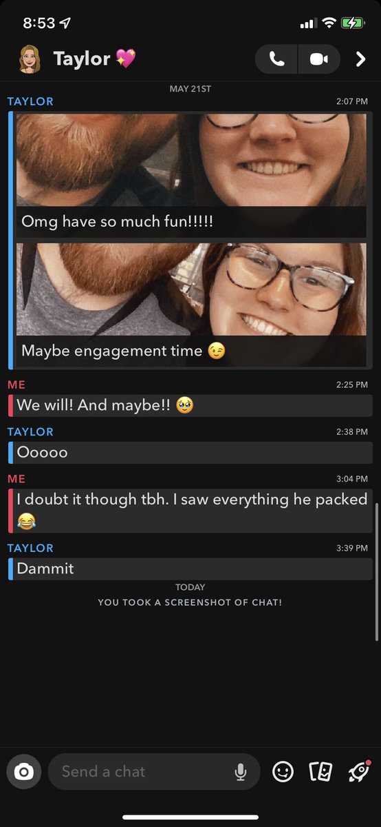 KayleePlaydoh's tweet photo. My bf and I got engaged last weekend on our vacation to Miami and one of my friends and I had this conversation the day we left, the day before he proposed 😂 (she had no idea he was proposing either) https://t.co/2aYTF2tNcW