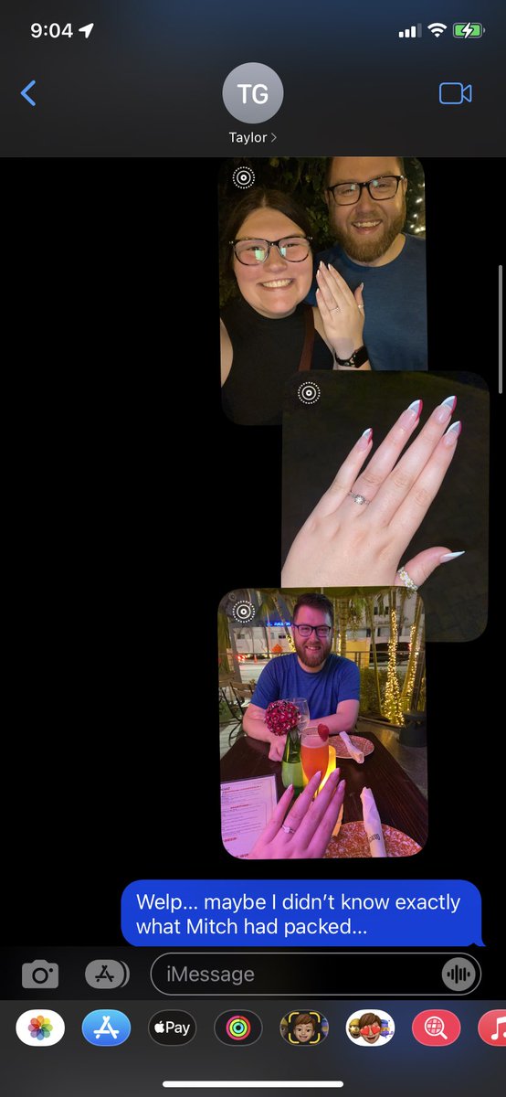 KayleePlaydoh's tweet photo. My bf and I got engaged last weekend on our vacation to Miami and one of my friends and I had this conversation the day we left, the day before he proposed 😂 (she had no idea he was proposing either) https://t.co/2aYTF2tNcW