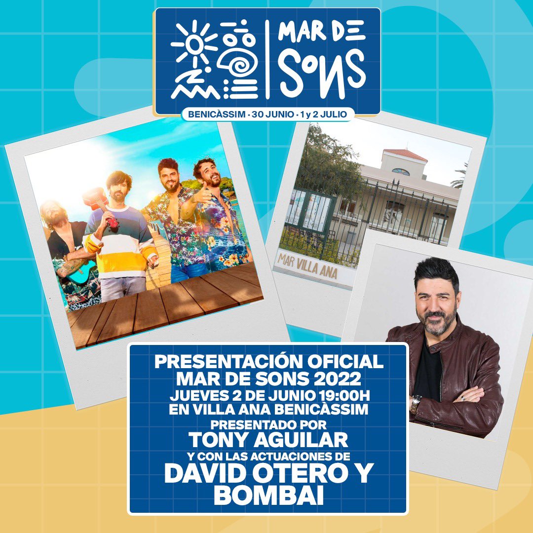 TonyAguilarOfi's tweet image. FALTAN 3 DÍAS 🔵 Este jueves PRESENTACIÓN OFICIAL de @MardeSons_ a las 19h en Villa Ana de @AytoBenicassim con las actuaciones de @davidotero y @bombaioficial ✨🎶 Os esperamos!!!! 
Acceso libre y gratuito hasta completar aforo.