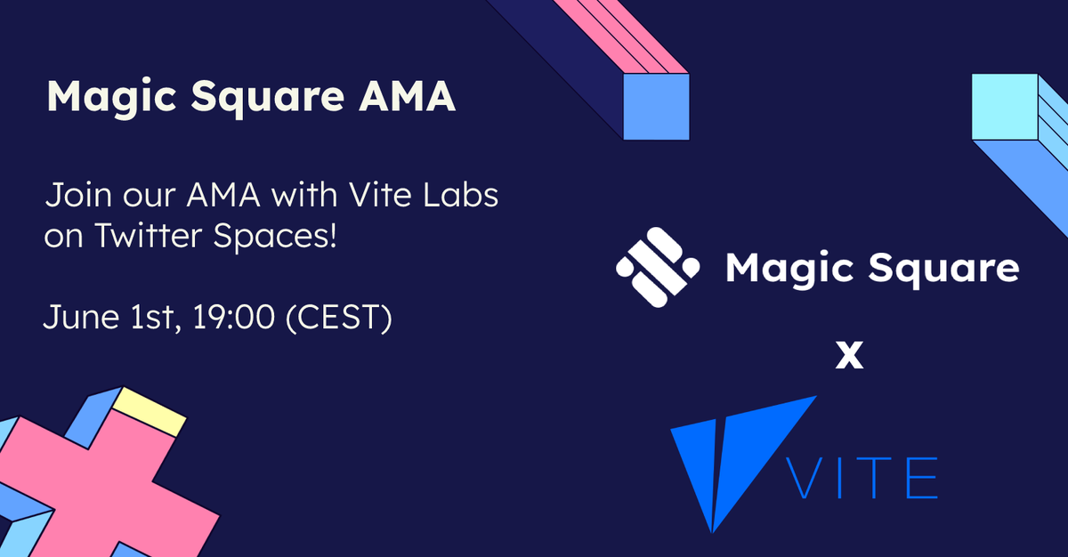 MagicSquareio's tweet photo. 🎙Join our #AMA this Wednesday! 🎙

🎁 $100 USDT and 250 VITE #Giveaway to the lucky listeners!

To participate: 
1️⃣ Follow: @MagicSquareio and @vitelabs on Twitter
2️⃣ Like and retweet this post 
3️⃣ Ask questions for the AMA below
4️⃣ Be in the AMA itself: https://t.co/563zBhlB3C https://t.co/qhaXpLFp3E