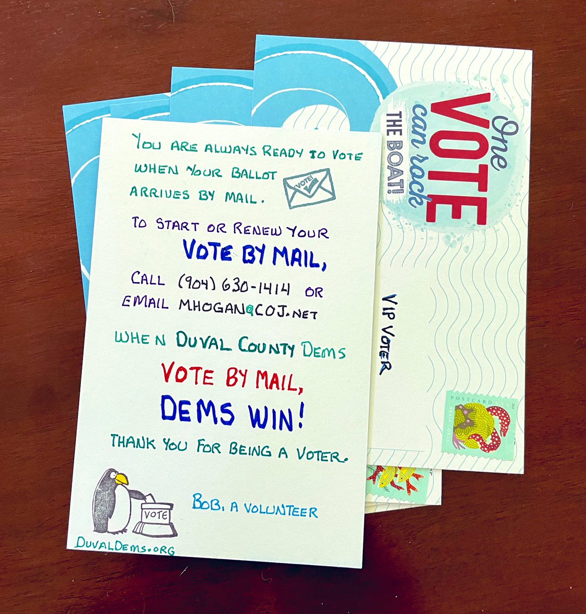 GlantzRobert's tweet photo. Six VBM nudgers for #Democrats in Duval County, Florida. The convenience & safety of VOTE BY MAIL are one phone call or email away. Please sign up today!
#PostcardsToVoters
#MailTheVoteFL
#VoteBlue202
@DuvalDEC https://t.co/XeyZljIXZ8