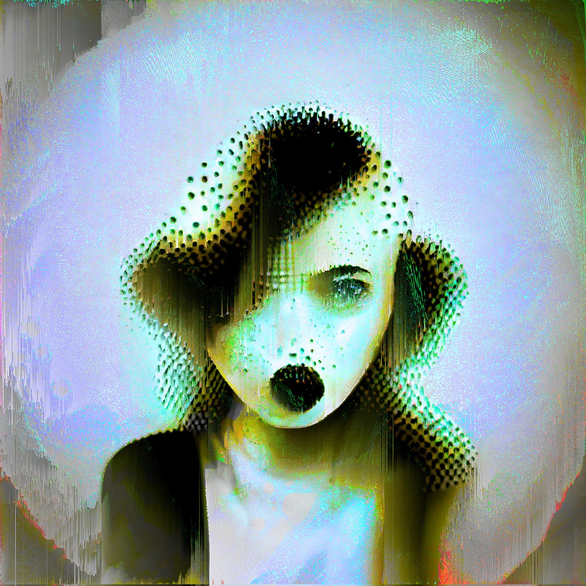 AIGltchPrtrt02/ Second piece of this serie, more colorful and graphic with theses dots. #art #artistsontwitter #artistsupport #GraphicDesign #Digital #digitalart #AIart #AiArtwork
