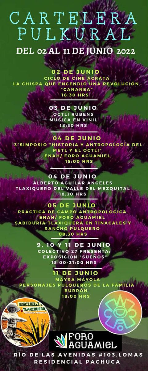 el_tinacal's tweet photo. Cartelera Pulkultural de Junio en el Foro Aguamiel, Pachuca, Hidalgo https://t.co/pWjTBhGnO6