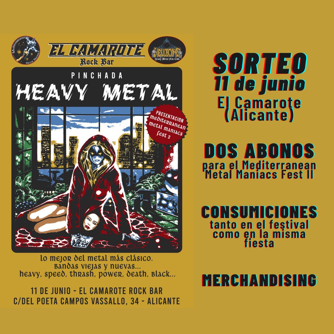Hellions_HMFC's tweet photo. Os recordamos que el día 11 de junio hay una fiesta cojonuda en El Camarote (Alicante) donde se sortearán 2 abonos🎫 para Mediterranean Metal Maniacs fest II y consumiciones 🍻 para la noche y el festival.
¿Vas a perderte esta oportunidad? https://t.co/cPcQSwBqqp
