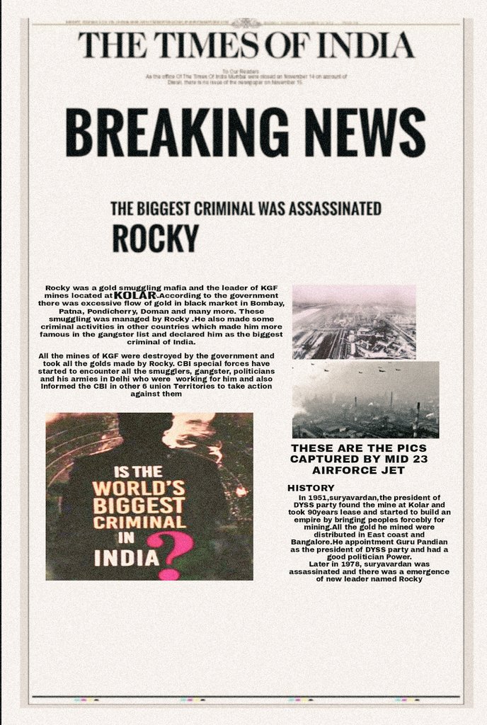 Pes333K's tweet photo. THE FIRST EDITION OF 'THE TIMES OF INDIA' After the death of rocky.
@AkhilVenkatesh9 @KGFAnalyst @Darshu49177248 @RockyBhai3133 @Yashbalaga https://t.co/ZGYL8R4uFA