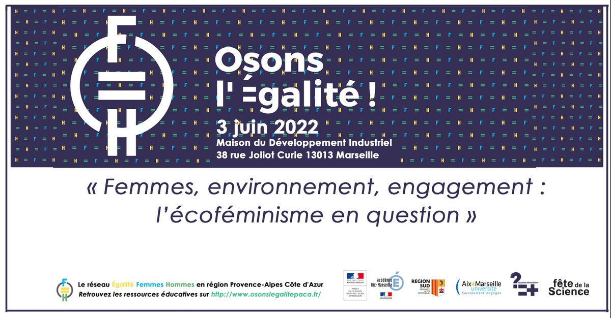 Colloque Osons l'égalité ce vendredi à la Maison du Développement Industriel à Marseille, pour questionner l'écoféminisme. Inscriptions sur forms.gle/3ZT6paPcN9djtP…